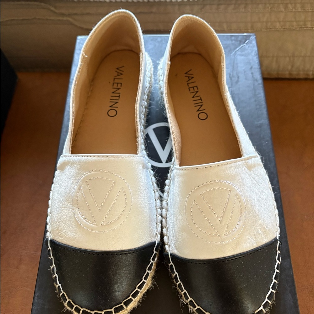 Valentino Black and White Espadrilles with Elegant Trim